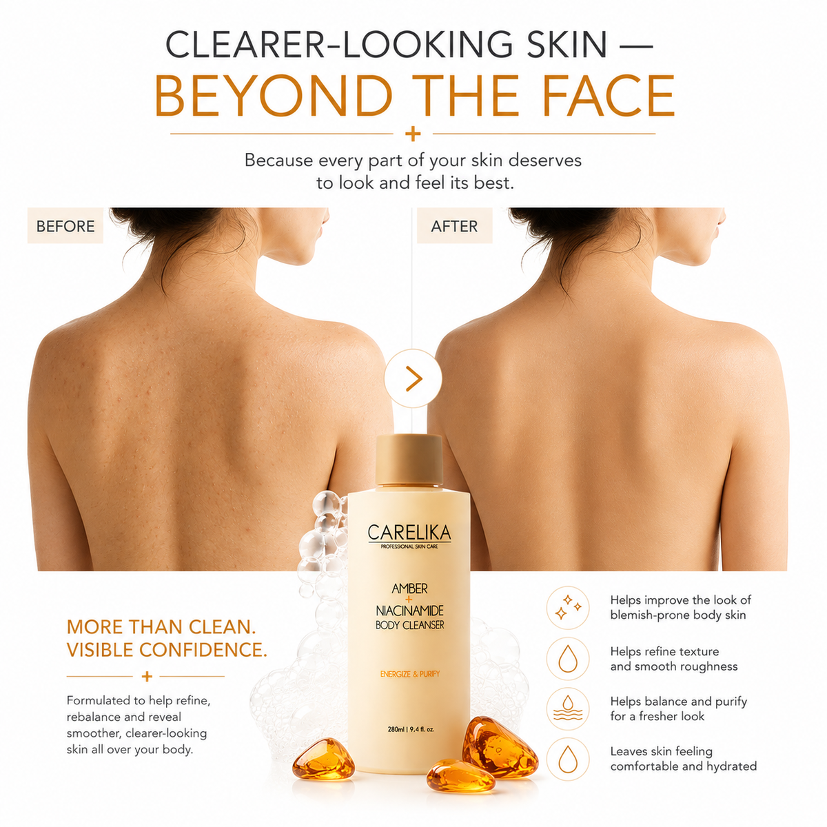 CARELIKA Amber + Niacinamide Body Cleanser 280 ml – image 5