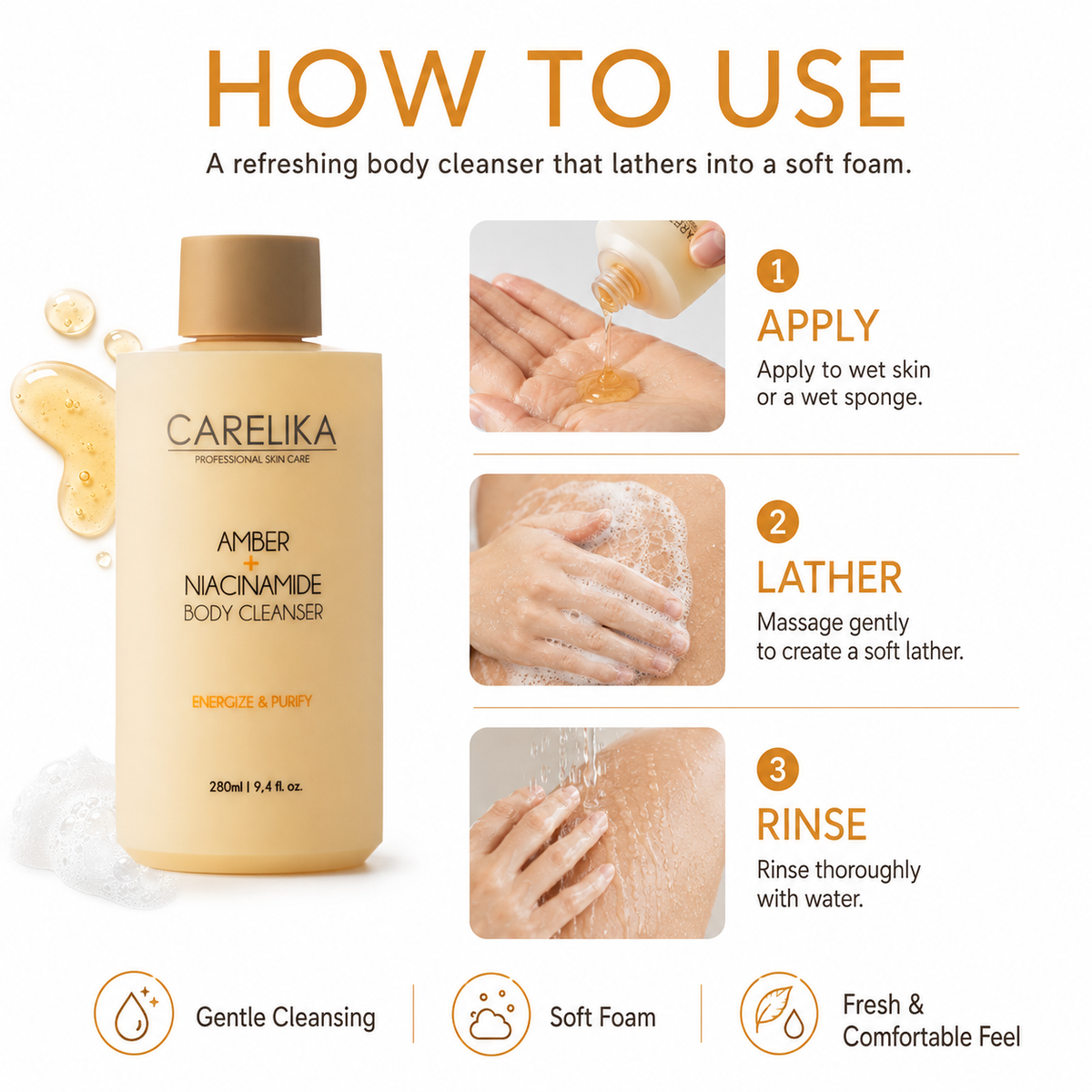 CARELIKA Amber + Niacinamide Body Cleanser 280 ml – image 10