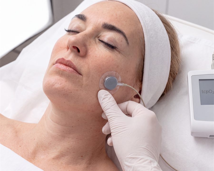 Measuring transcutaneous oxygen tension with a tcpO₂ sensor on facial skin