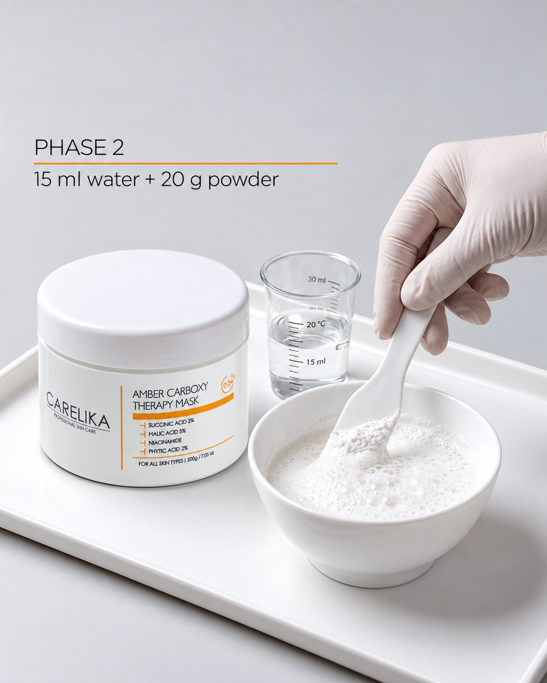 Phase 2 — mixing the Amber Carboxy Therapy Mask
