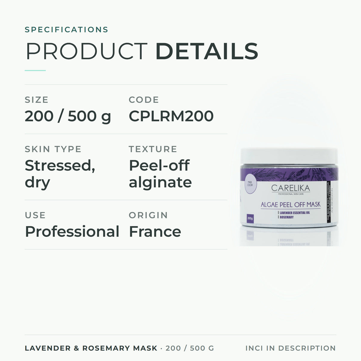 CARELIKA Lavender & Rosemary Mask 200 / 500 g - specifications