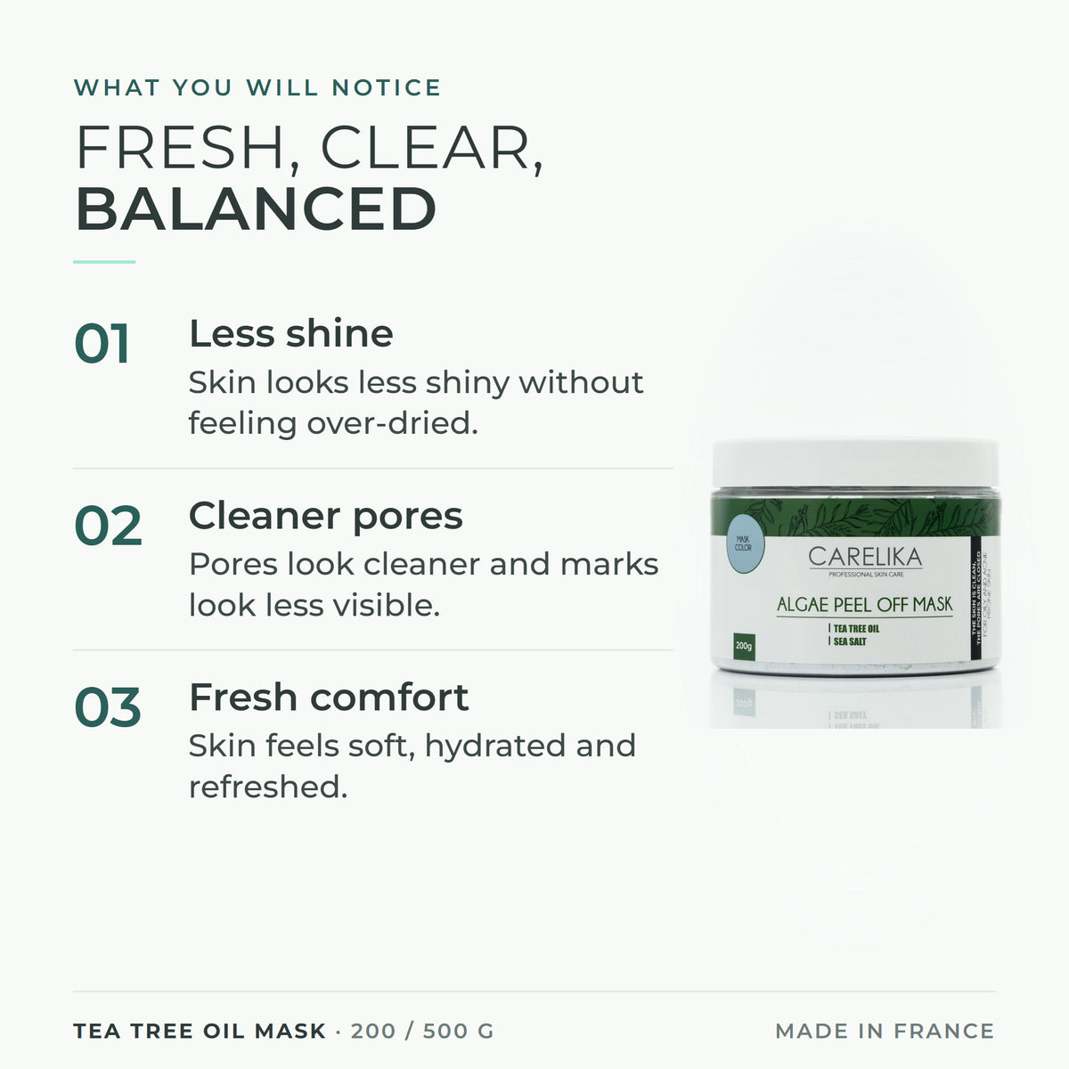 CARELIKA Tea Tree Oil Mask 200 / 500 g - what you will notice