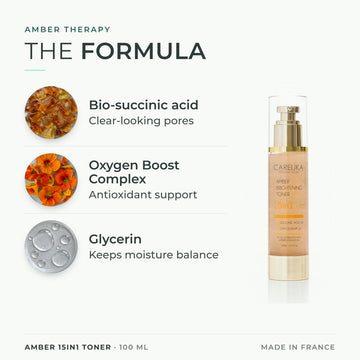CARELIKA Amber 15in1 Toner 100 ml - key actives: Bio-succinic acid, Oxygen Boost Complex, Glycerin