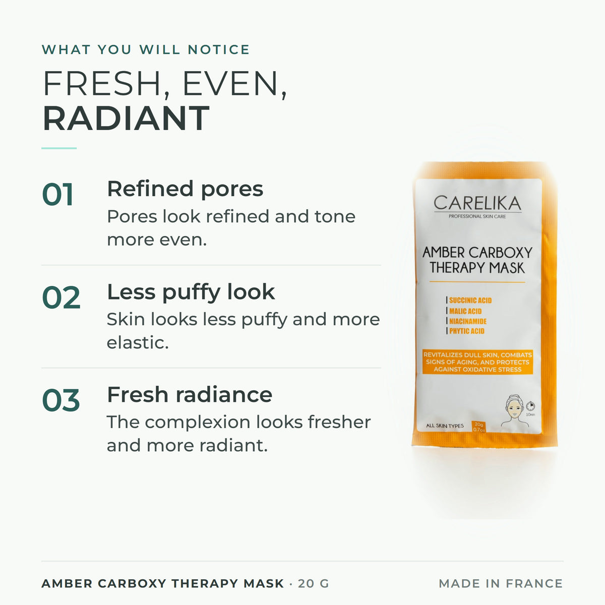 CARELIKA Amber Carboxy Therapy Mask 20 g - what you will notice