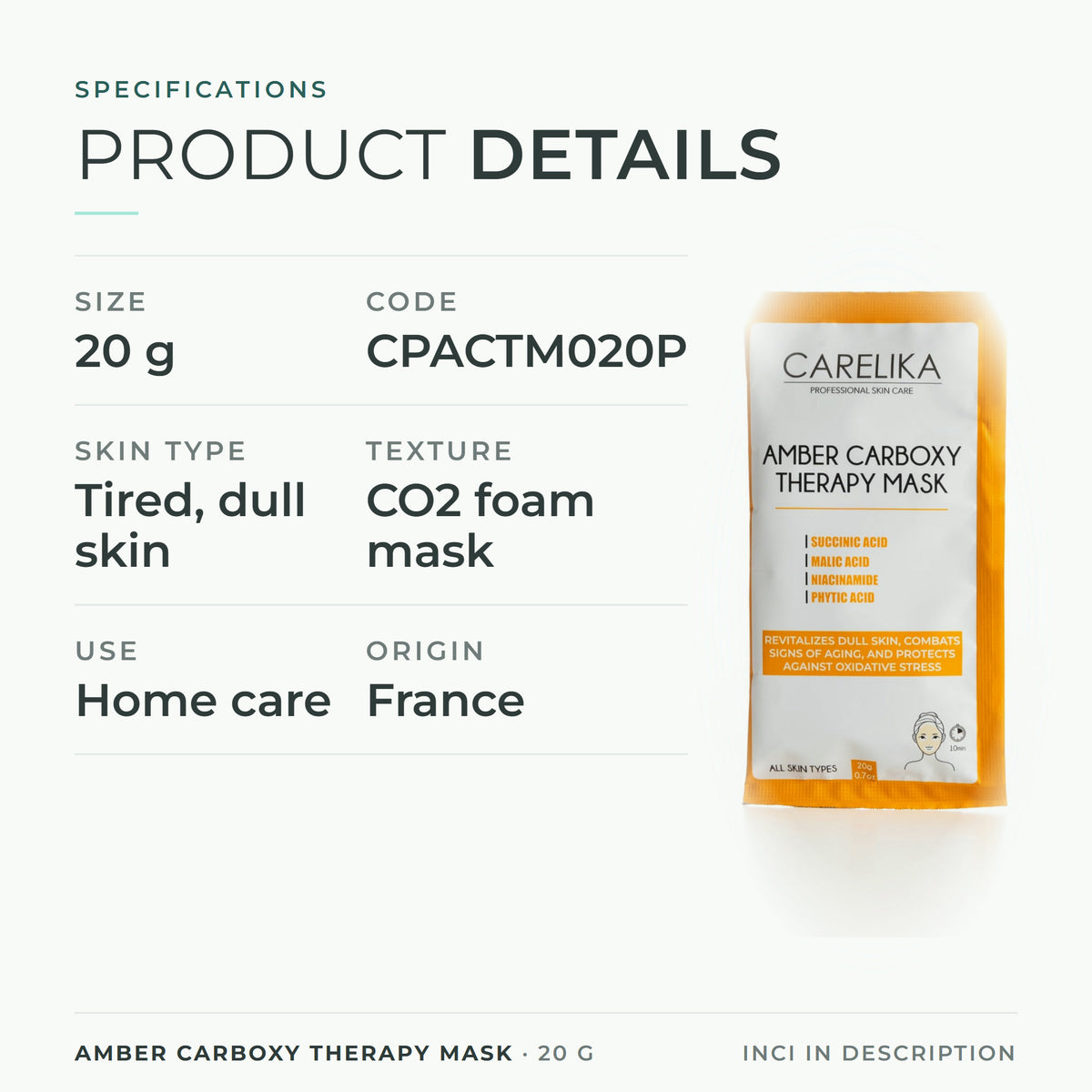 CARELIKA Amber Carboxy Therapy Mask 20 g - specifications