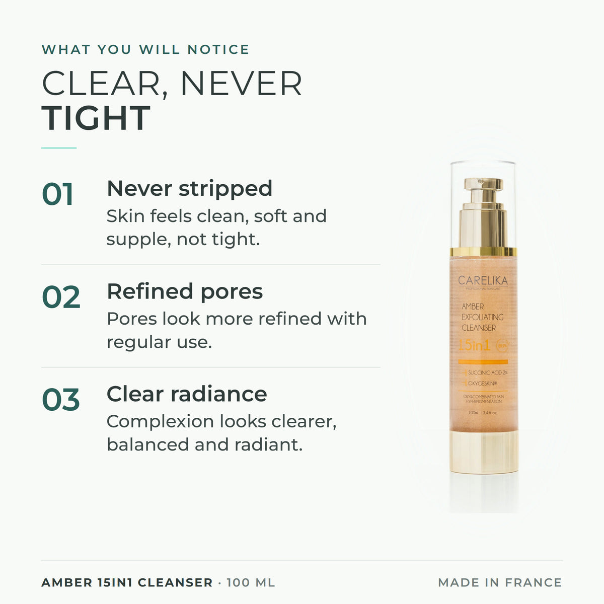 CARELIKA Amber 15in1 Cleanser 100 ml - what you will notice