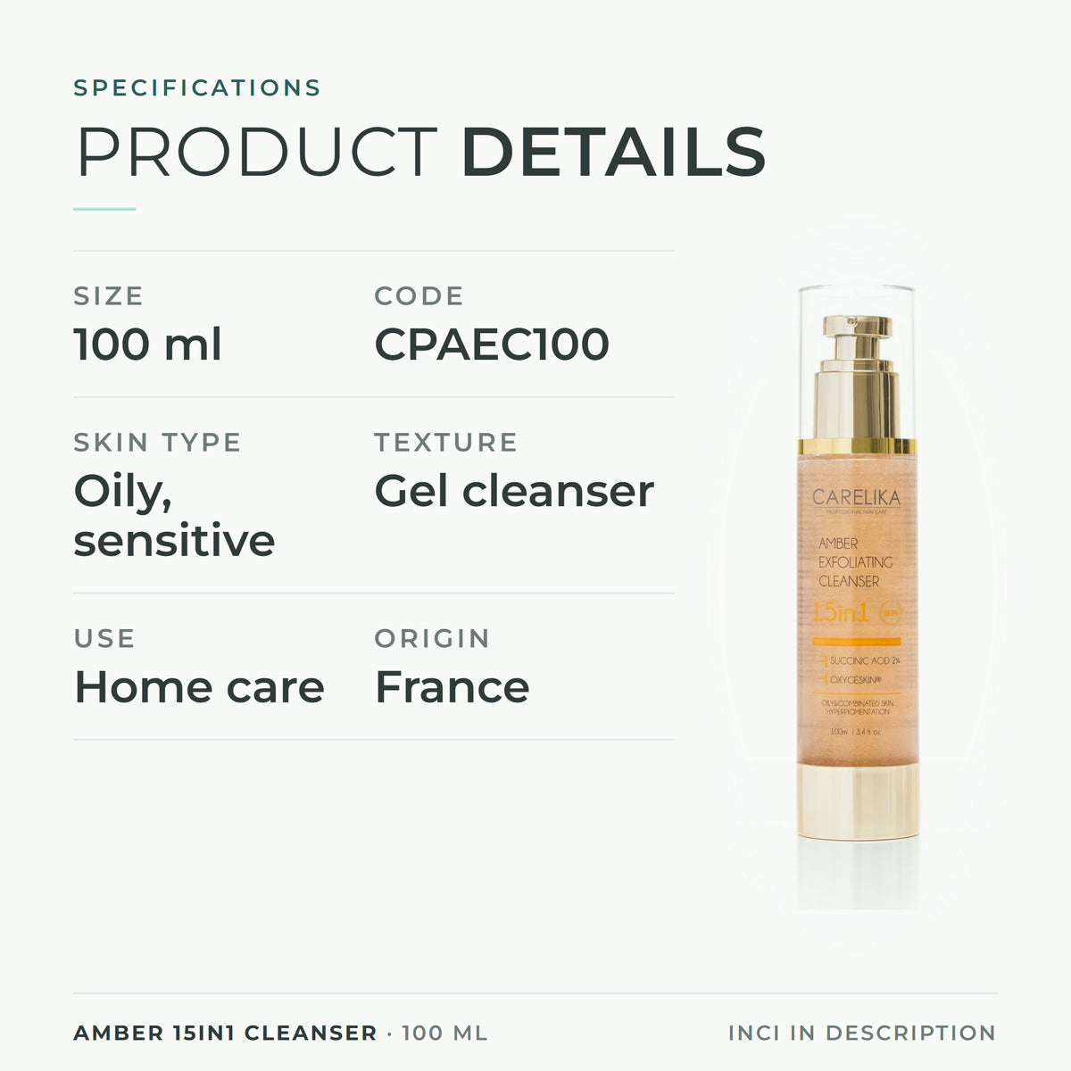 CARELIKA Amber 15in1 Cleanser 100 ml - specifications
