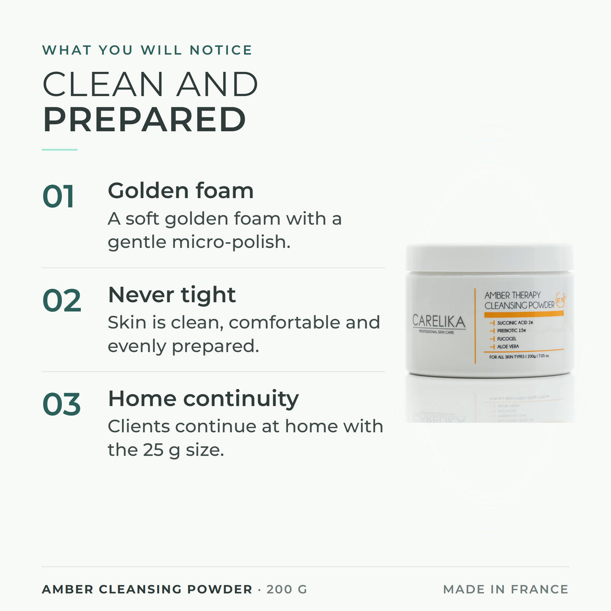 CARELIKA Amber Cleansing Powder 200 g - what you will notice