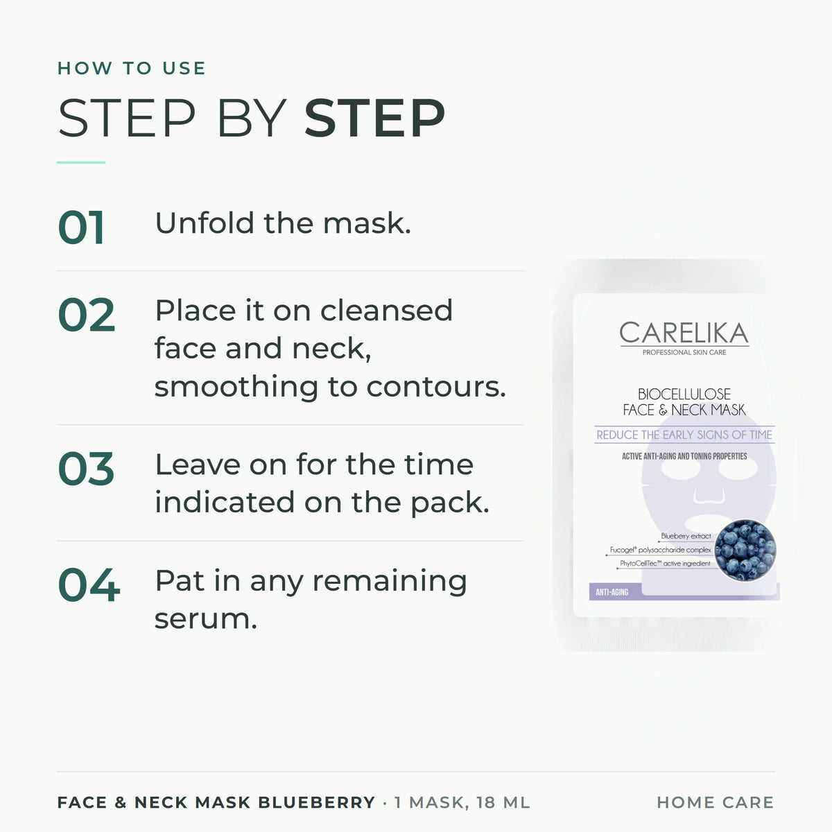CARELIKA Face & Neck Mask Blueberry 1 mask, 18 ml - how to use