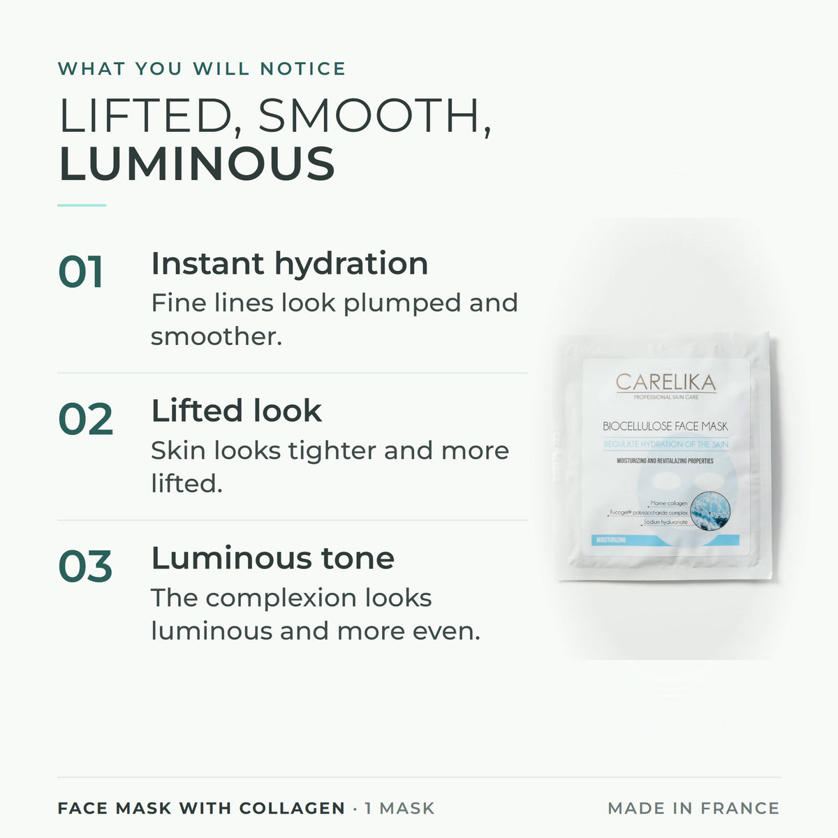 CARELIKA Face Mask with Collagen 1 mask - what you will notice