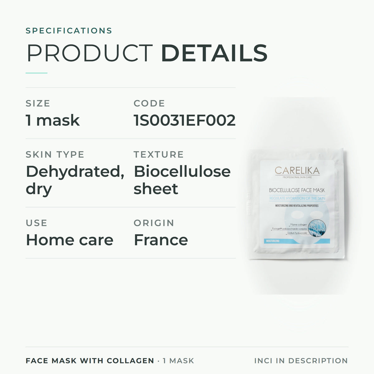 CARELIKA Face Mask with Collagen 1 mask - specifications