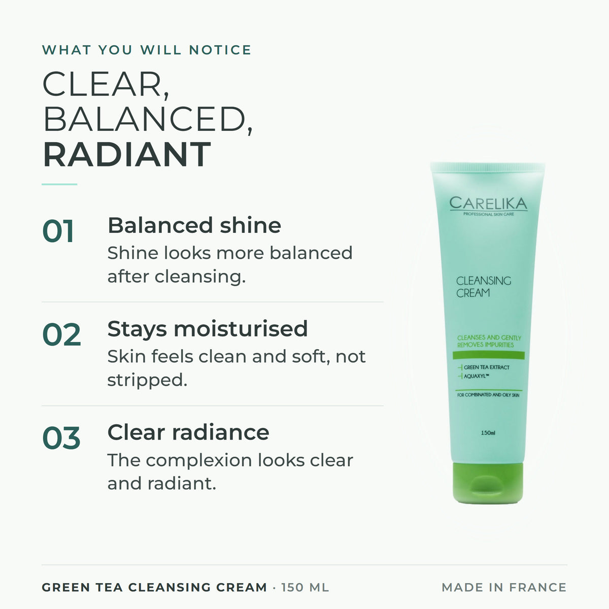 CARELIKA Green Tea Cleansing Cream 150 ml - what you will notice