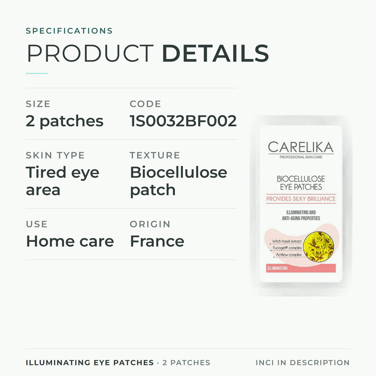 CARELIKA Illuminating Eye Patches 2 patches - specifications