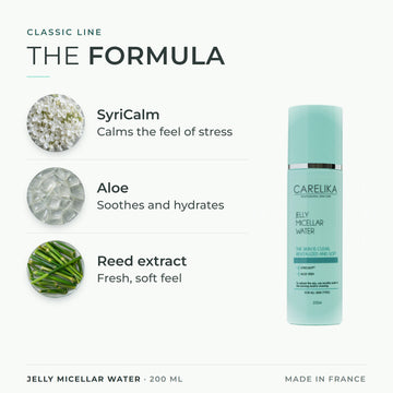 CARELIKA Jelly Micellar Water 200 ml - key actives: SyriCalm, Aloe, Reed extract