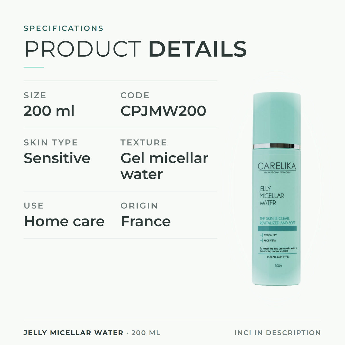 CARELIKA Jelly Micellar Water 200 ml - specifications