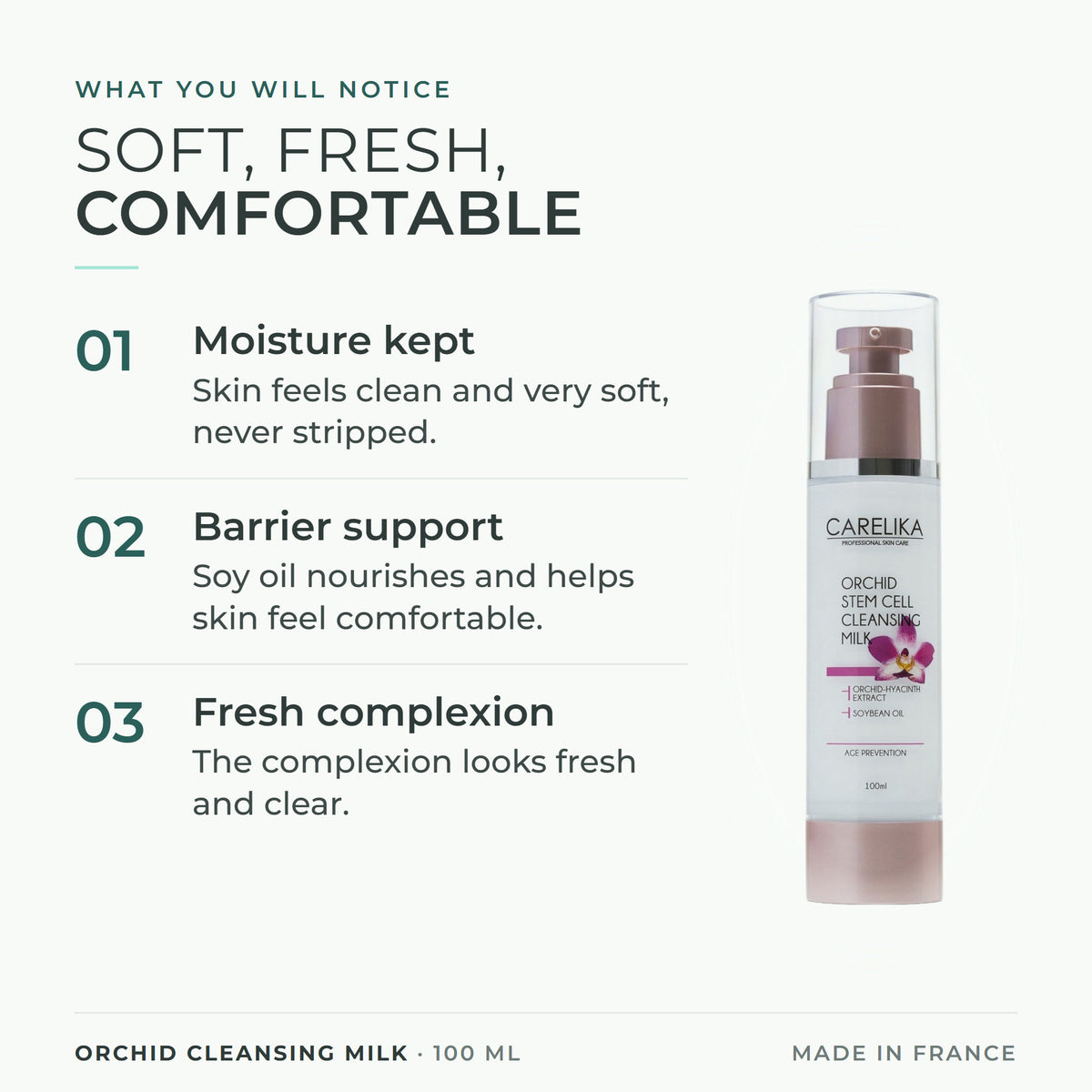 CARELIKA Orchid Cleansing Milk 100 ml - what you will notice