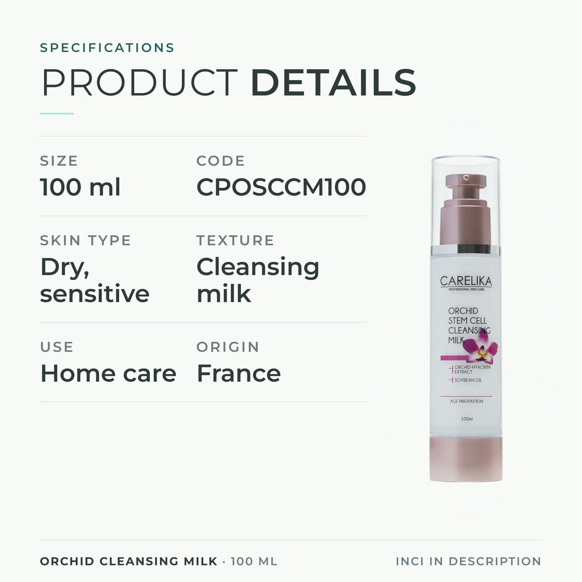 CARELIKA Orchid Cleansing Milk 100 ml - specifications