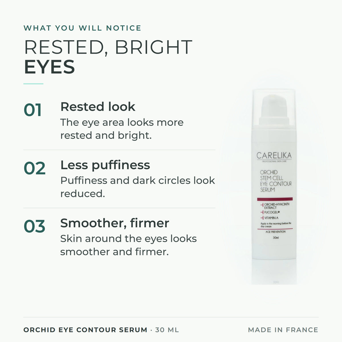 CARELIKA Orchid Eye Contour Serum 30 ml - what you will notice