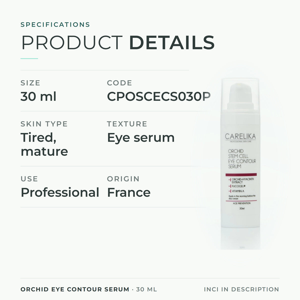 CARELIKA Orchid Eye Contour Serum 30 ml - specifications