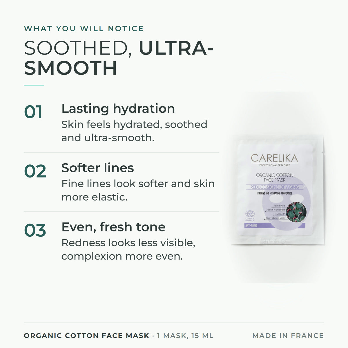 CARELIKA Organic Cotton Face Mask 1 mask, 15 ml - what you will notice